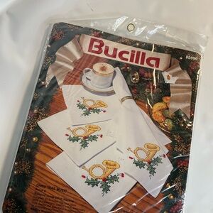 Vintage Bucilla Stamped Cross Stitch Napkins Kit #82990 Christmas Music NEW